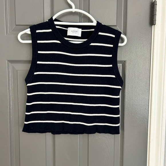 LEOCE Navy and White Striped Crop Top - Picture 1 of 2